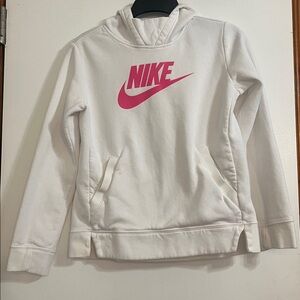 Nike Girls Hoodie Sweatshirt front pocket size L color white with pink letters